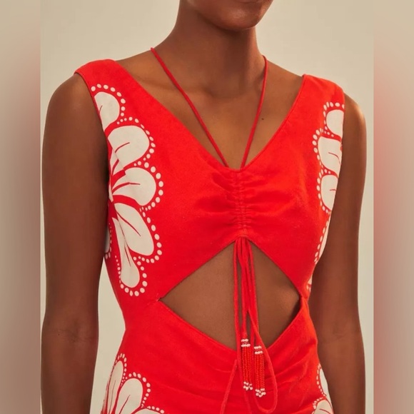 FARM RIO Red Ainika Shell Lenzing™ Ecovero™ Euroflax™ Midi Dress - Picture 2 of 8